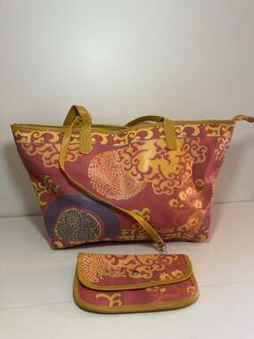 Hale Bob Vintage Y2K Pink Purple Gold Paisley Boho Tote Shoulder Bag W Wristlet